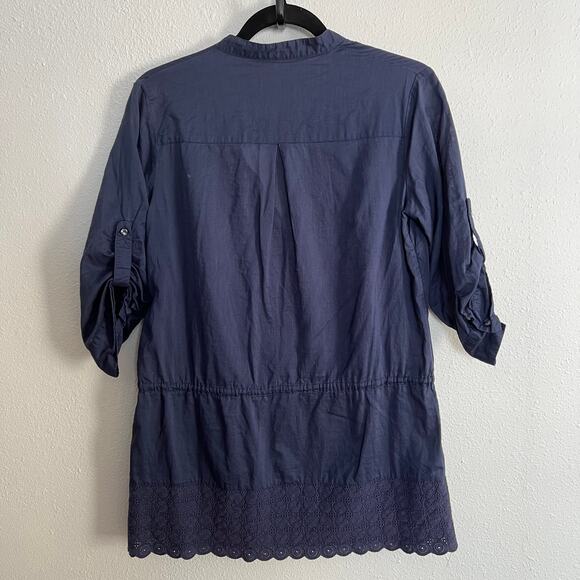 Calypso St. Barth For Target Blouse Navy Blue Button Up Roll Tab Sleeves Sz M - Picture 2 of 7